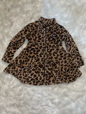 SHEIN Girls' Leopard Print Faux Fur Puffer Coat - Brown & Black
